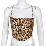 Sexy Leopard Print T-shirt Hollow Bandeau Women Club Clothes Summer Backless Strappy Crop Top Femme