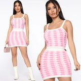 X01200C Club Party Sexy 2 Piece Sets Women Strap Knitted Pink Bodycon Outfits Fashion Tank Top And Skirt Co-ord Set