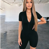 new sexy one-piece shorts with v-neck short sleeves zipper women fall jumpsuit