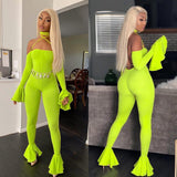 Phoenix Fashion sexy women jumpsuit+Sexy backless wooden ear sleeve jumpsuit