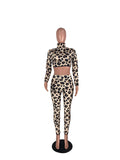 X00465L Phoenix New arrival sport women two-piece set+Leopard print navel print trouser suit