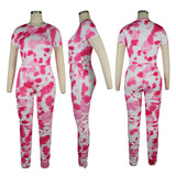 X00521L Phoenix New arrival sport women two-piece set+Tie-dyed butterfly short sleeve pantsuit