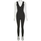 sexy v-neck sleeveless women jumpsuits active wear sporty overalls workout fitness skinny elastic fashion casual bodycon