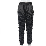 X01790C Casual Fashion High Waist Women Stacked Pants Ruched Sportswear Streetwear Pencil Pants Black Fall Winter 2021 Trousers