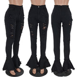 X00364L Phoenix New arrival women long pant+Sexy ripped flounces jeans