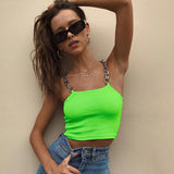 Patchwork Chain Sleeveless Cami Women Backless White Casual Cropped Top Summer Strap Tops Tees