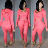 X00373L Phoenix Hot style women sexy two-piece sets+Casual women's suit with long sleeves and short hooded T-shirt and leggings