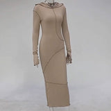 2020 autumn/winter new style hooded long-sleeved T-shirt dress casual sexy slim dress in stock