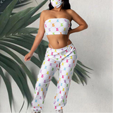 X00216L Summer and autumn fashion casual new women's wear+Printed strapless three-piece set