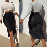 Sexy slit slit mid length slim and strappy skirt