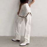 X00551M Autumn 2021 new women's wear featured button hollowed-out detachable loose straight pants casual pants