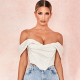 X00125S Satin Draped Corset Top Sexy Off Shoulder White Strapless Female Top Tees Cropped Tops Boning Clothes Luxurious