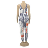 Phoenix New arrival women jumpsuits+Hot style print tight sleeveless jumpsuit