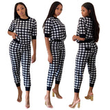 X00803S Phoenix 2021 Autumn Short-sleeved trouser suit with women's print checked casual sport two-piece set