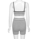 X00443V the new women two-piece with v-neck tank top, high waist and hip shorts casual