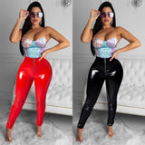 X00640L Stylish hot sale women pants + Sexy glossy PU leather pants