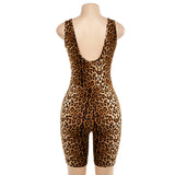 Sexy Deep V-Neck Sleeveless Leopard Rompers Womens Jumpsuit Short Summer Streetwear Playsuit Fashion Body