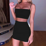 Women Summer Fashion 2020 2Pcs Crop Top Sexy Bag Hip Pleated Two Piece Outfits Skirt Set