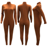 2020 New winter Women's Solid color long zip long sleeve jumpsuit nightclub wear