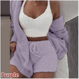 X00896S Phoenix 2021 Autumn Plush home wear leisure 3 - piece pajama long sleeve crop vest shorts set