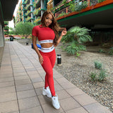 X01519C Phoenix solid letter print two piece set women stretchy sports wear o-neck crop tops+slim leggings matching sets female