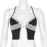 X00553M New women's wear New lace stitching sexy open crop navel back cross strap vest