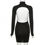 Phoenix New arrival sexy women dress+sleek sexy dress with a round neck and long sleeves and a low back