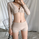 X00589V New 2021 autumn/winter long sleeved V neck slim knit sweater with hip shorts casual suit