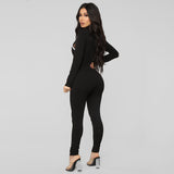 Black Sexy Bodycon Jumpsuit Romper Long Sleeve Bodysuit Women Zipper Mesh Jumpsuits Elegant Full Length Tracksuits