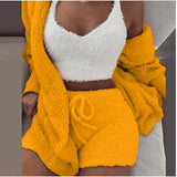 X00896S Phoenix 2021 Autumn Plush home wear leisure 3 - piece pajama long sleeve crop vest shorts set