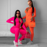 Neon Orange Women Two Piece Outfits Sports Tracksuits Fall Long Sleeve Zip Up Sweatshirt Sweatpants Suit Set