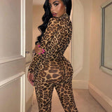 see through transparent leopard print sexy women mesh long jumpsuit festival body outfits party clothing