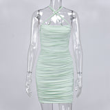 Elegant Sleeveless Criss-Cross Halter Mini Dresses Party Clubwear Fashion Sexy Backless Summer Bodycon Dress