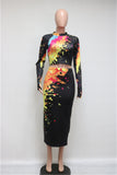 X00504M Women's long-sleeve dress graffiti print two-piece long-sleeve dress suit