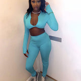 X01291C v-neck sexy tracksuit fitness women fashion full sleeve short crop top elastic leggings matching set sporty skinny