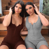 Ribeed Zipper Casual Sporty Active Wear Romper Women Sleeveless Fashion Workout Biker Shorts Playsuits 2020 Active Wear