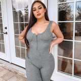 Ribeed Zipper Casual Sporty Active Wear Romper Women Sleeveless Fashion Workout Biker Shorts Playsuits 2020 Active Wear