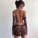 2020 autumn/winter fashion neckwear flared sleeves sexy backless figure-hugging hip-hugging dresses