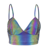 V Neck Sexy Holographic Bralette Crop Top Strap Reflective Fashion Camis Hot Summer Sleeveless Backless Tank Tops