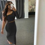 X00653M women 2021 Autumn crop top slimming skirt with buttocks Sexy one-shoulder suit