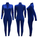 2020 New winter Women's Solid color long zip long sleeve jumpsuit nightclub wear