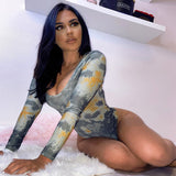 X00318M Printed onesie woman 2021 summer new sexy slim long sleeve versatile 2021 new style hot sale