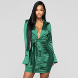 Deep V neck Ladies Bodycon Long Sleeve Draped Sexy Party Clubwear Dresses for Women