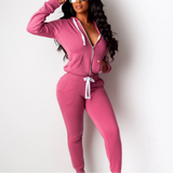 X00189L 2021 new arrival hot sale womentwo-piece sets Zipper hoodie casual pants two-piece suit Solid color elastic suit