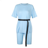 Summer 2020 Women Set O Neck Loose Short Sleeve Top Shirt And Biker Shorts Two Piece Ladies Tracksuit Sets Sportswear