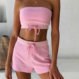 Ready to ship summer boutique clothing night wear casual sexy crop top 2 piece short set women