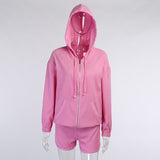 X00750L Hot style ladies two-piece set+New fashion corduroy long sleeve hooded zipper hoodie shorts set