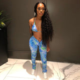 Sexy Hot Club Bodycon Women Two Piece Sets Bralette And Leggings Zipper Party Fashion Printed Sleeveless Co-ord Outfits