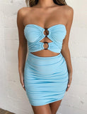 Sexy slim hollowed-out sleeveless pleated hip-hugging dress bottom skirt