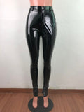 X00683L Hot style new arrival women pants+thicker PU leather trousers with zipper slit and short leather legs